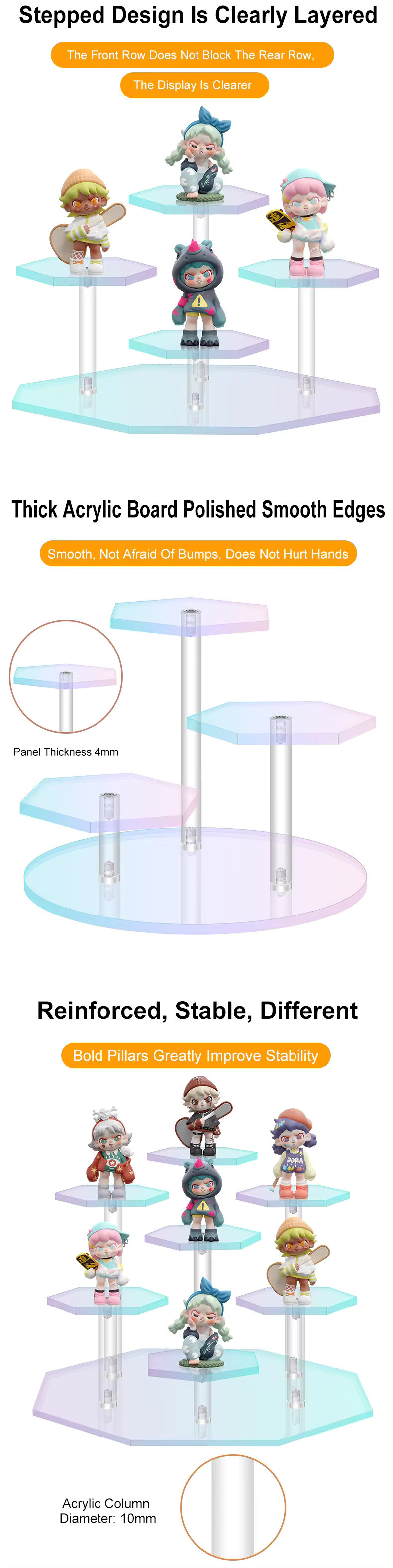 13cm Dia X 9cm Hexagon Acrylic Display Shelf For Action Figures Dolls Jewelry Storage