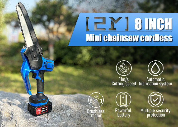 Professional Battery 8 Inch Handheld Mini Chainsaw Electric 21v Blue