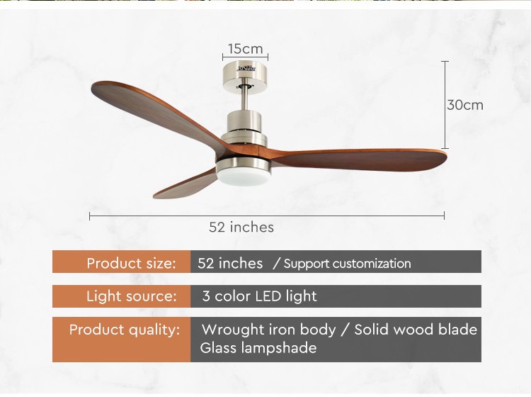 52 Inch 5 Speeds LED Ceiling Fan Lights with 15cm Suspender Length and Dimmer Support
