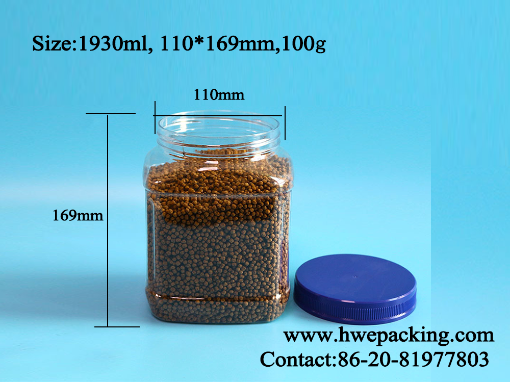 Biscuits Nuts Chocolate packing plastic jar Wide Mouth Square 1930ml 65oz