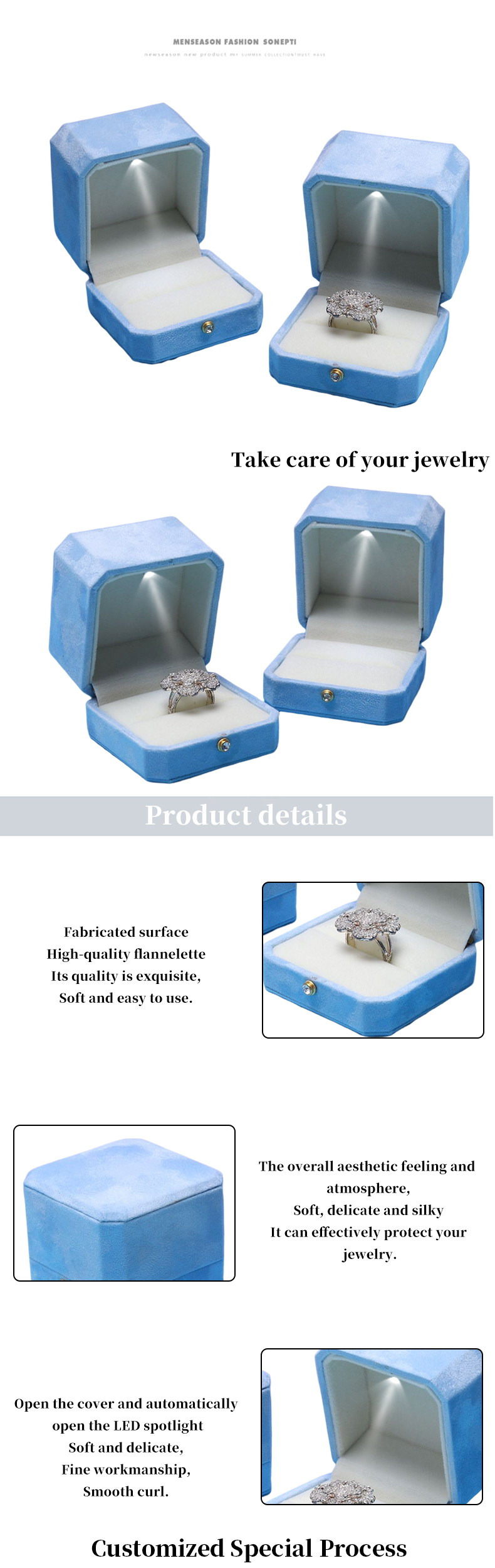 Blue Velvet Octagonal LED Jewelry Boxes Hanhong Screen's Custom Solution for Packaging