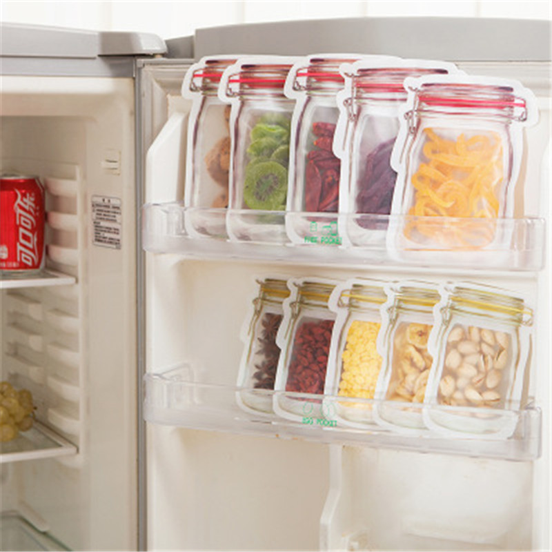 Factory Price Mason Jar Shape Storage Bags Snacks Candy Fresh Zipper Seal Food Reusable Stand-up Organizer