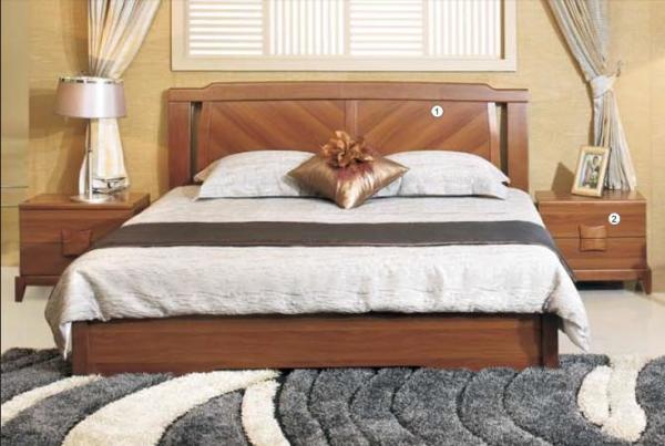 Solid Wood Material Panel Bedroom Furniture Walnut Color Modern Simple Double