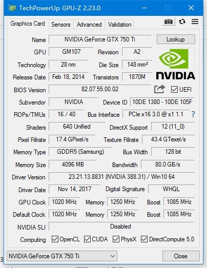 PCWINMAX GTX 750 Ti Graphics Card 4GB GDDR5 128bit Direct X12 640SP HD VGA DVI Port Single Fan GPU Video Card