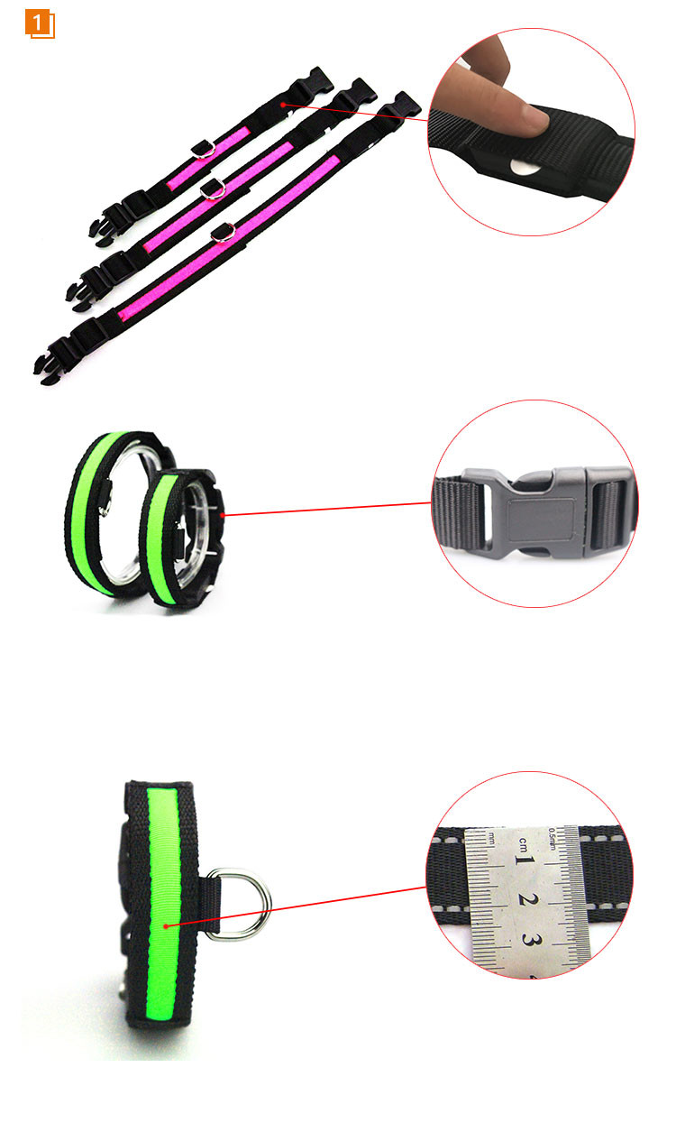 Flashing Nylon LED Dog Collar Luminous Safety Adjustable Glowing Collars