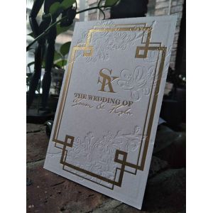 Gold Foil Custom Wedding Invitations With Blind Debossing On Pattern High Class Invites