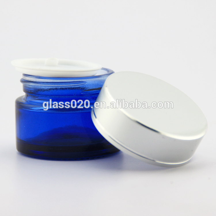 Empty Blue 30g Cream Glass Jars Luxury For Cosmetic With Lid