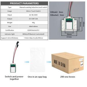 IP24 Rated Sensor Switch for Smart Mirrors Manually Scan 3-5cm Sensing Range