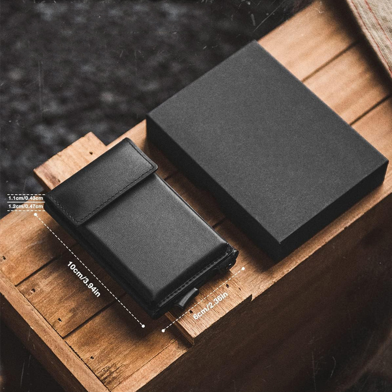 Men's Pop Up Wallet with Custom Logo Vintage Style Leather Aluminum Credit Card Holder
