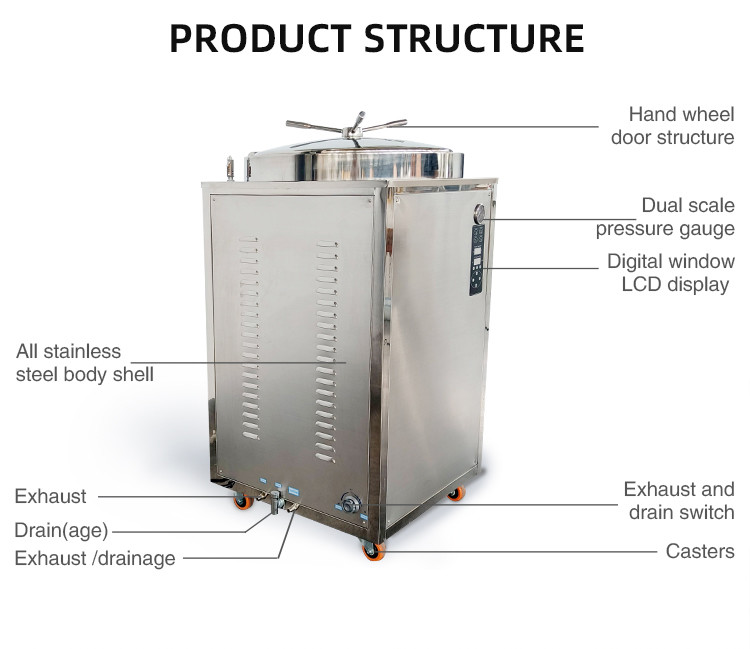 230L Vertical Sterilizer 8KW Steam Vertical Autoclave With Hand Wheel For Mushroom Substrate