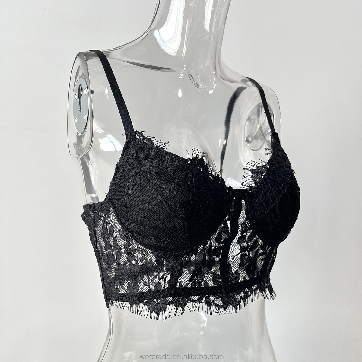 Sexy women lace up top floral embroidered fabrics bra top fitness for ladies