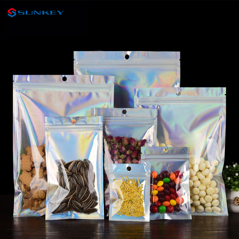 Food Waterproof Moisture Proof Mylar Bags Custom With Zipper Holographic Packaging Bag
