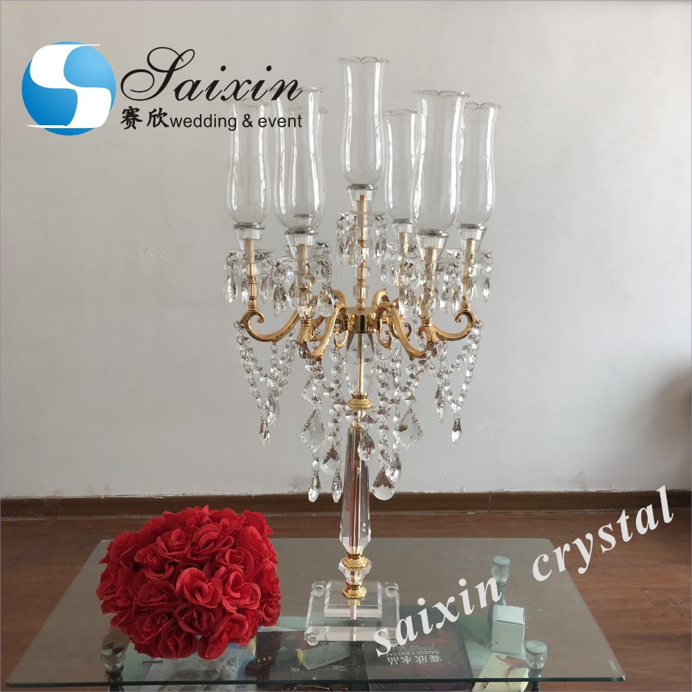 1.8m large shiny gold metal flower stand with battery working crystal chandeliers for wedding table decoration