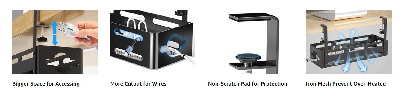 Functional Design Multifunctional Metal Cable Management Box for Desk Cord Organizers