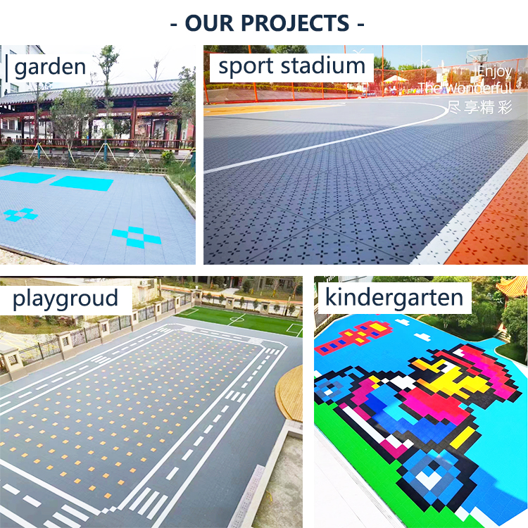 Outdoor Sports Flooring Gray PP Tiles for Volleyball Tennis Badminton and Basketball Court