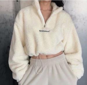 China Small Quantity Clothing Manufacturer Women'S Thickened Lamb Fleece Sweatshirt Short Half Turtleneck Zipper Sweater on sale