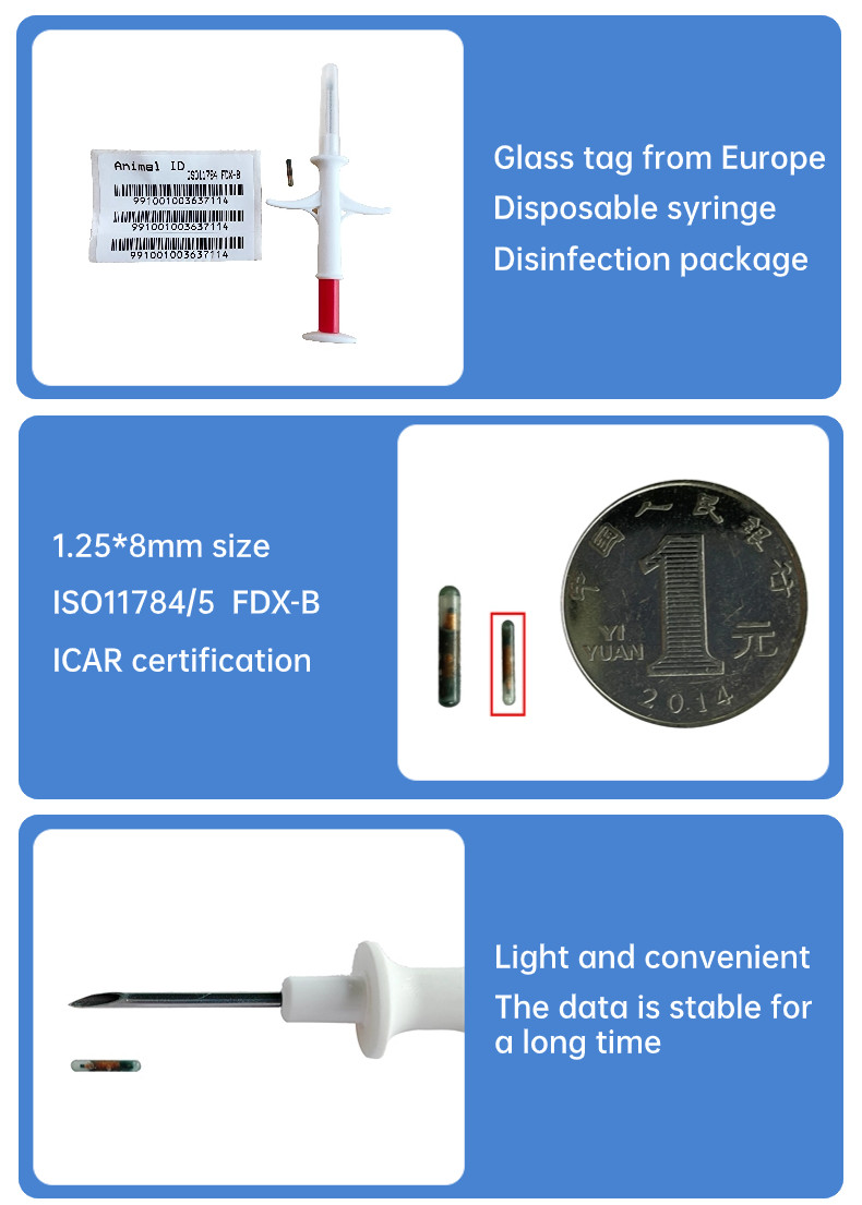 1.25*8mm Pet Tracker Animal Id Chips / Microchip