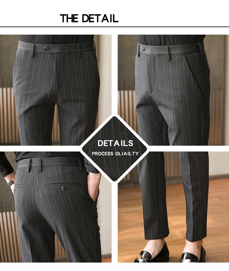 Autumn Formal Pants for Men Thick Stripes and Mid Waist Design Plus Size Trousers