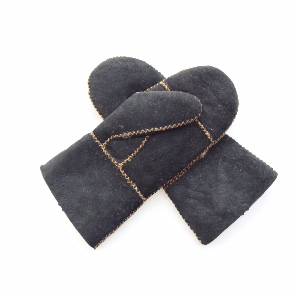 Shearling skin mittens double face leather women fur mitten
