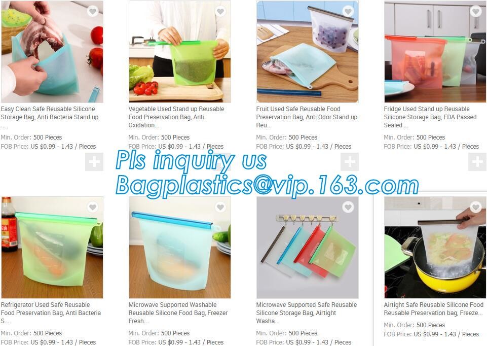 Reusable Leakproof Zipper Preservation Airtight sandwich Zip lockk Cooking Fresh Zip Large Silicone Storage Food Bags With