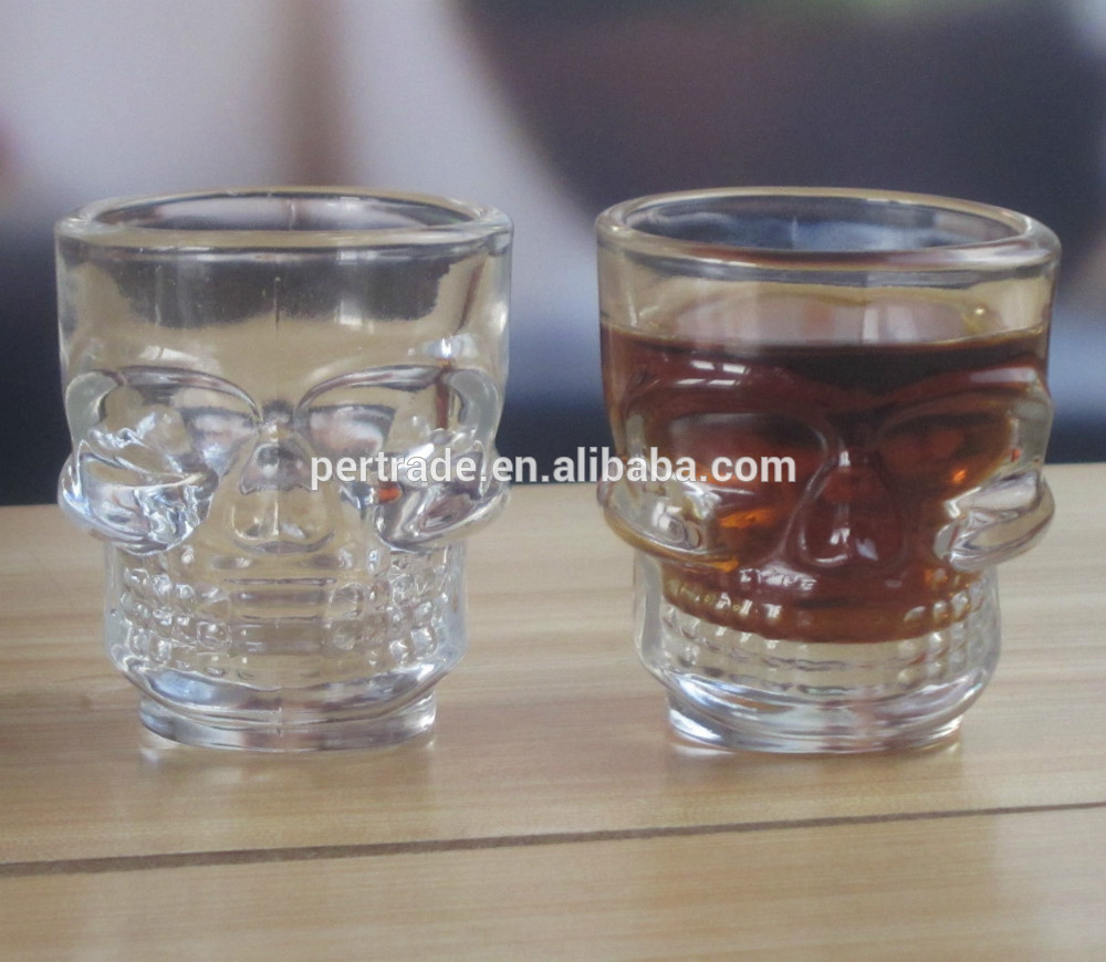 Machine Made Embossed Skull 1.5 Oz Shot Glasses