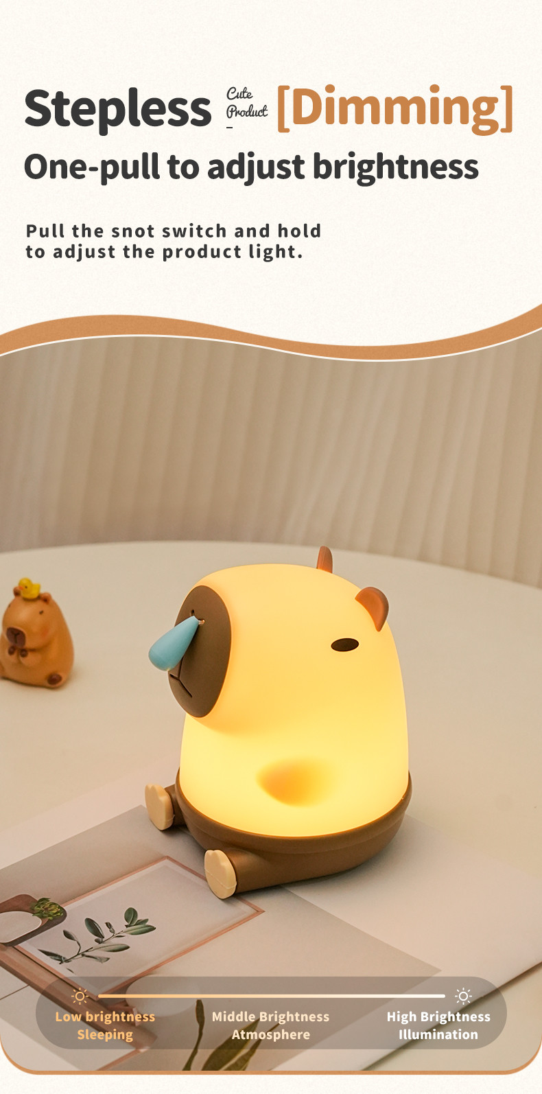 Creative Room Decoration LED Snottybara Night Light USB Rechargeable Cartoon Animal Nursery Silicone Lamp