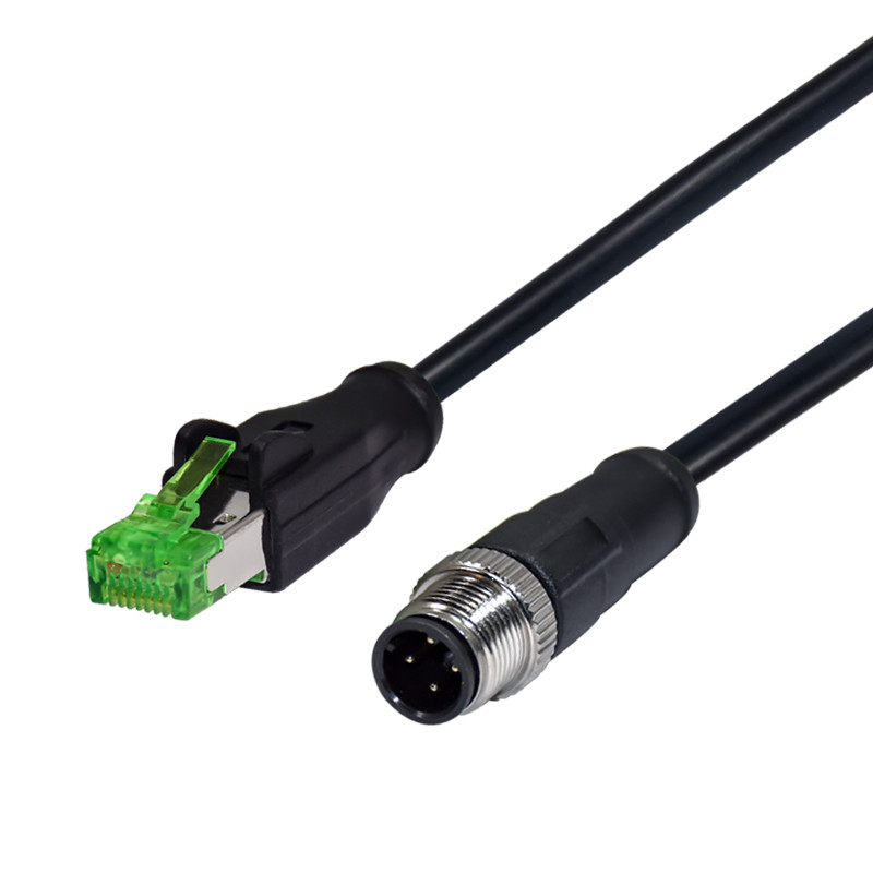 Waterproof M12 D-Coded Cirtular To RJ45 Ethernet Cable RJ45 Patch Cord With M12 Connector
