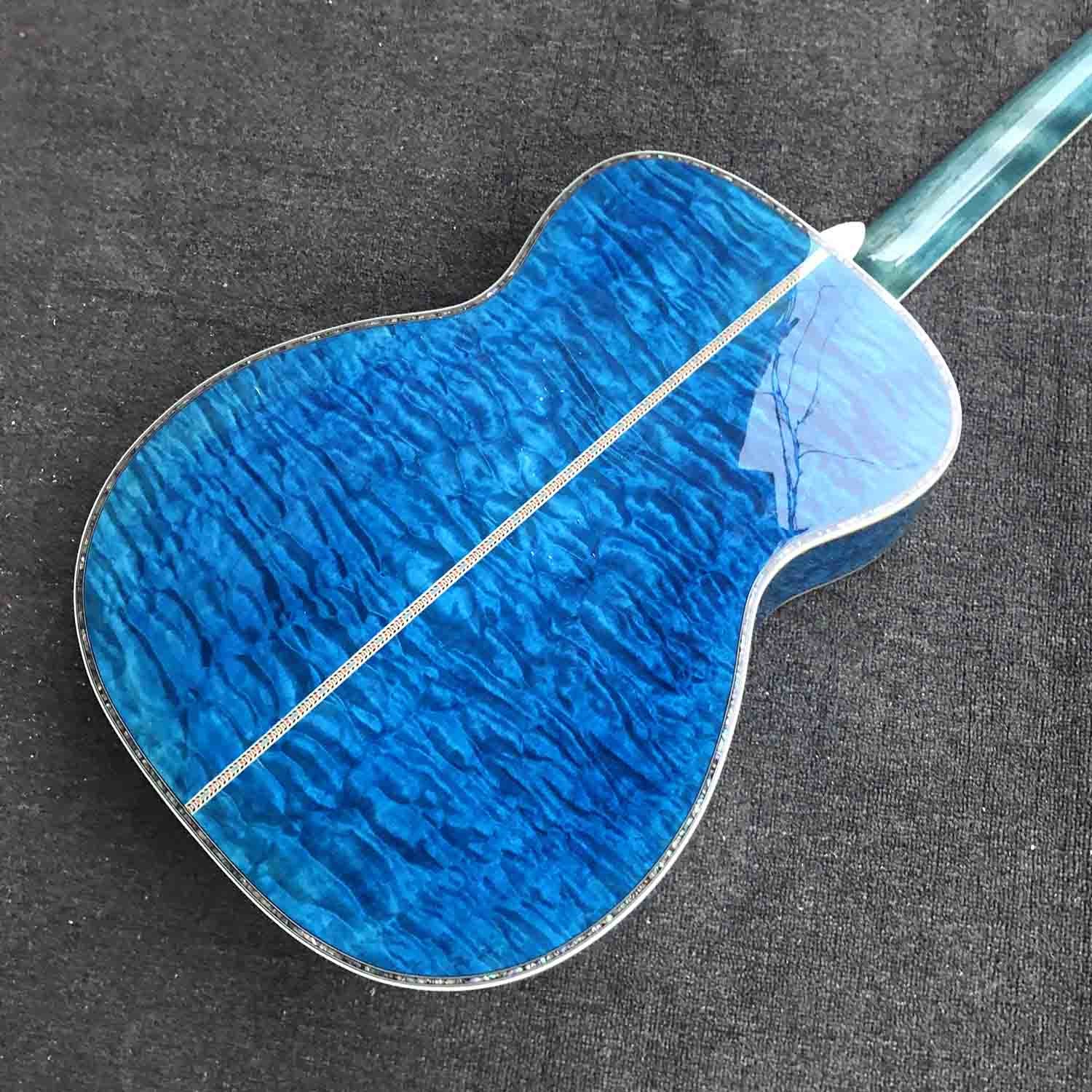 Custom OM Body Acoustic Electric Guitar Real Abalone Inlays Ebony Fingerboard Burst Maple Water Wave 301 Electronic