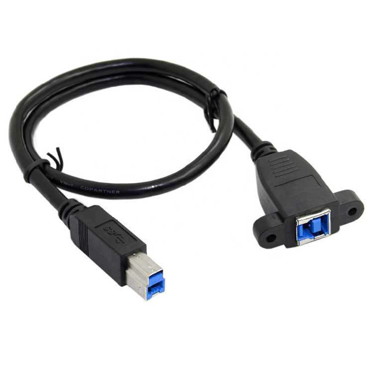 Screw Locking Stud Male To Female Panel Mount USB 3.0 Type B Printer Extension Cable