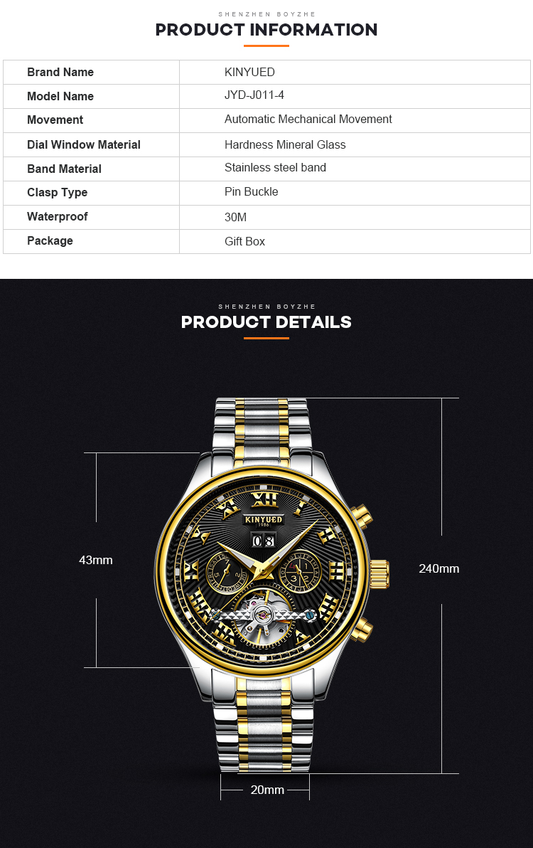 Black Dial Tourbillon Mechanical Watch Stainless Steel Skeleton Watch
