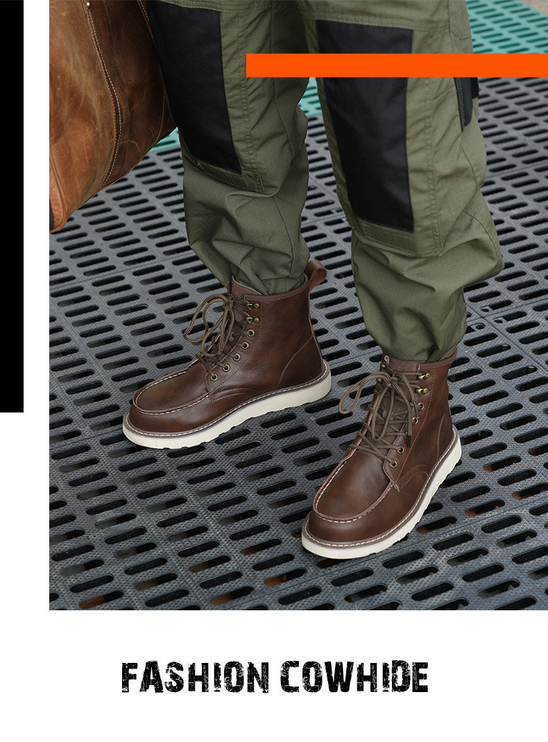 Brown Cowhide Rubber Sole Security Safety Boots Steel Toe Anti Smashing Kevlar Anti Proof Work