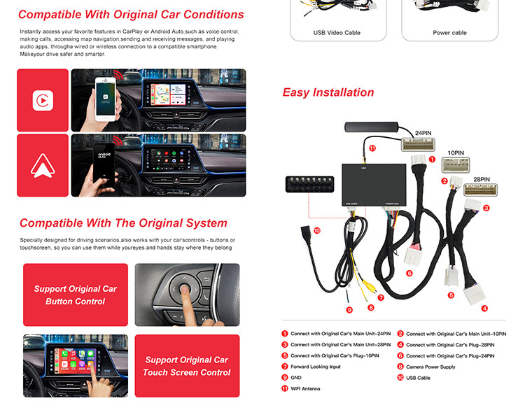 Car Video Interface For Toyota Universal Wireless Carplay Box Support Mirror Link Car Video Display