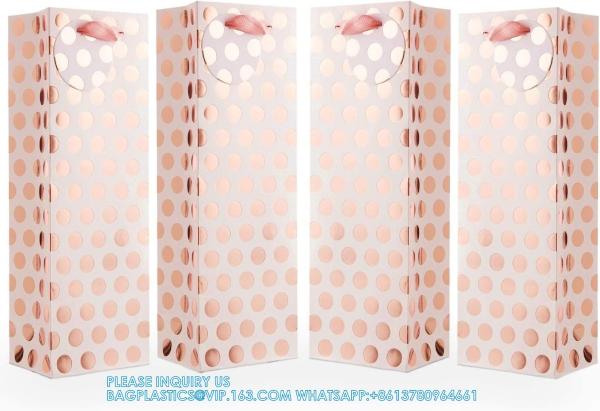 Metallic Foil Polka Dots Wine Gift Bag Bulk Recyclable Paper Wine Carrier Bags