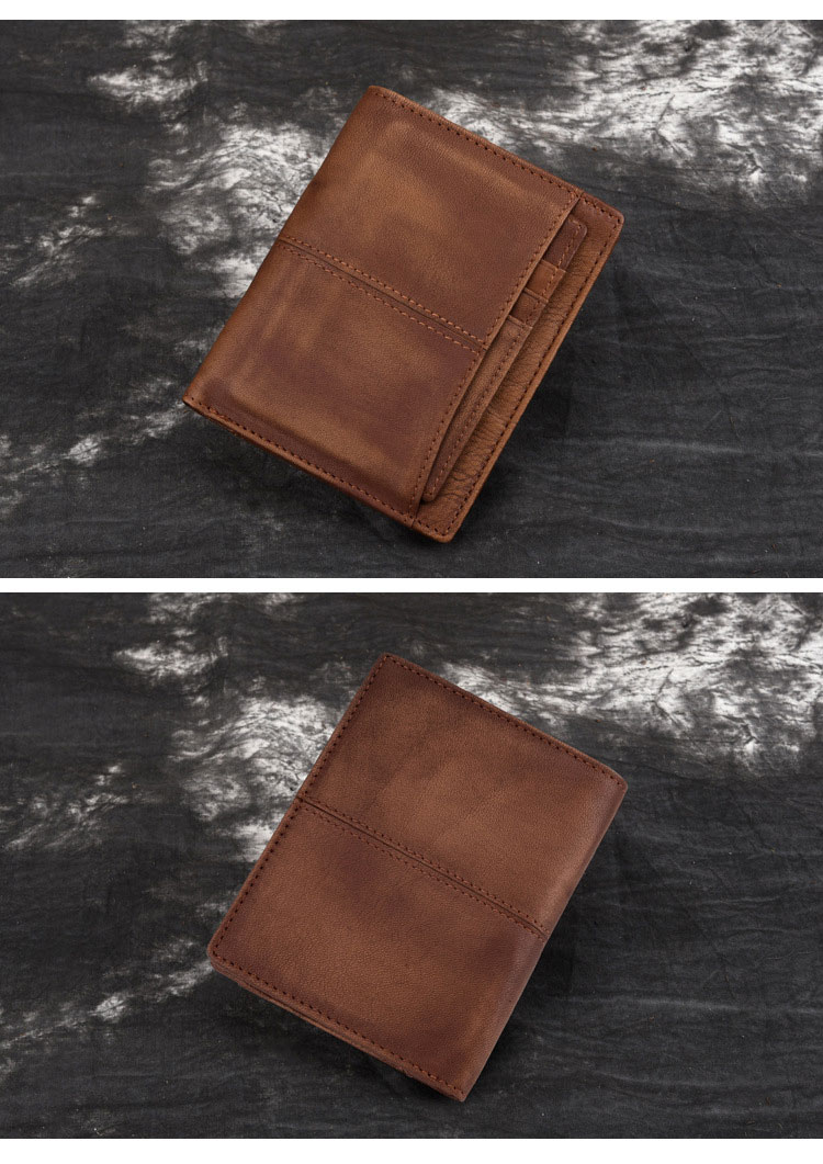Short Wallet Rfid Genuine Crazy Horse Leather Wallet Leather Credit Card Holder for Men