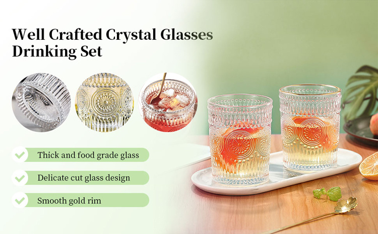 Embossed Crystal Sun Flower Shape Coffee Water Glasses
