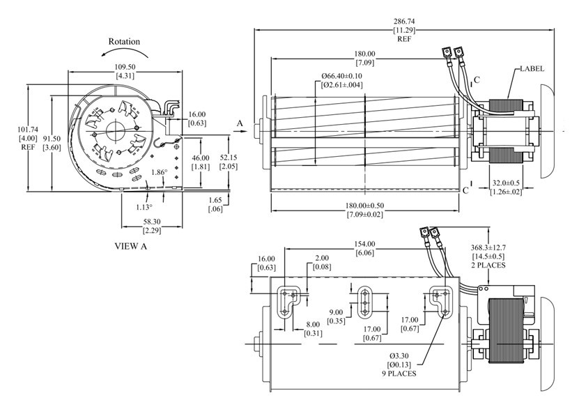 65MM High Air Volume Cross Flow Fan Motor 46W 120V 60Hz UL Agency