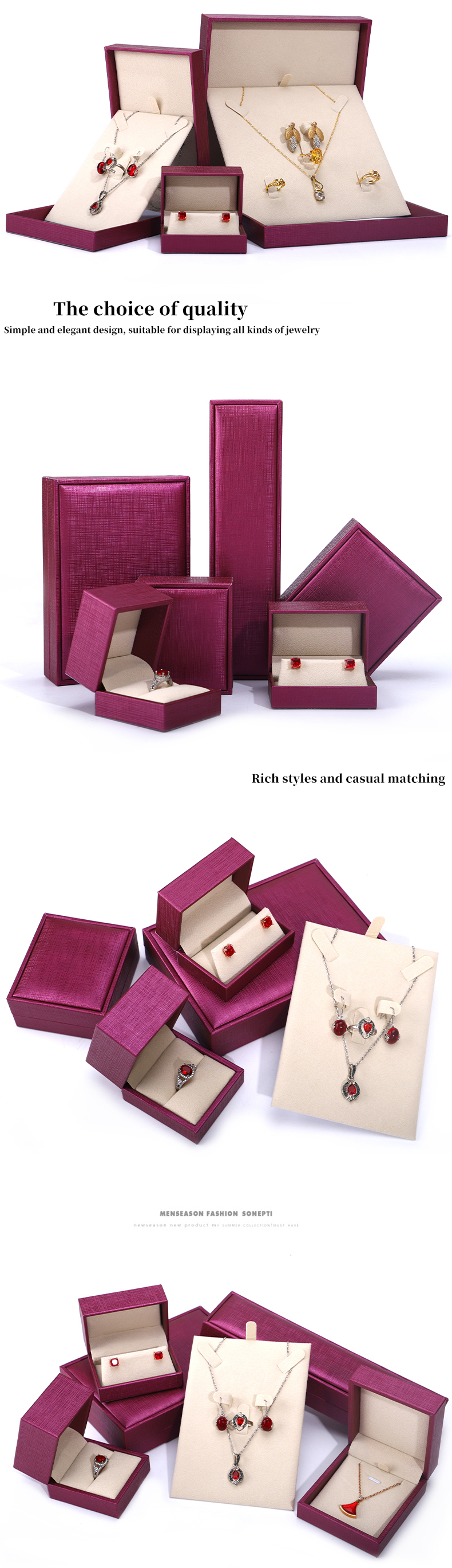 China manufacturing Wholesale Luxury Jewellery Box packaging Custom high end Necklace Bracelet Earring Ring Packaging rose Red Pu Leather Jewelry Box
