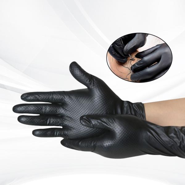 Black Orange Diamond Textured Nitrile Gloves Heavy Duty Powder Free Thick Daily
