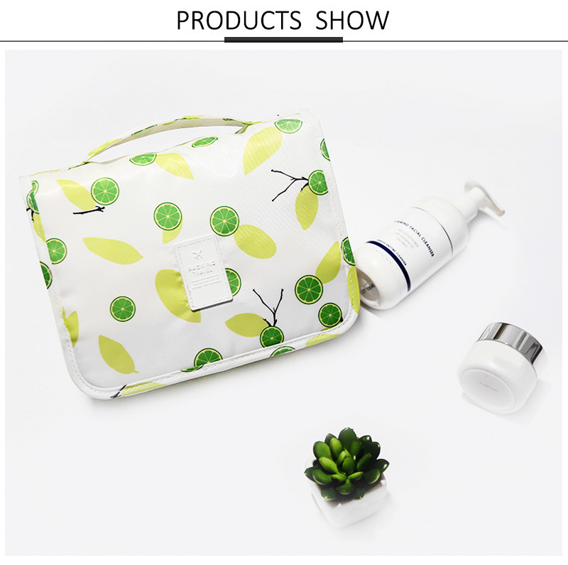 Lemon Printing Waterproof Outdoor Hanging Travel Toiletry Bag Polyester