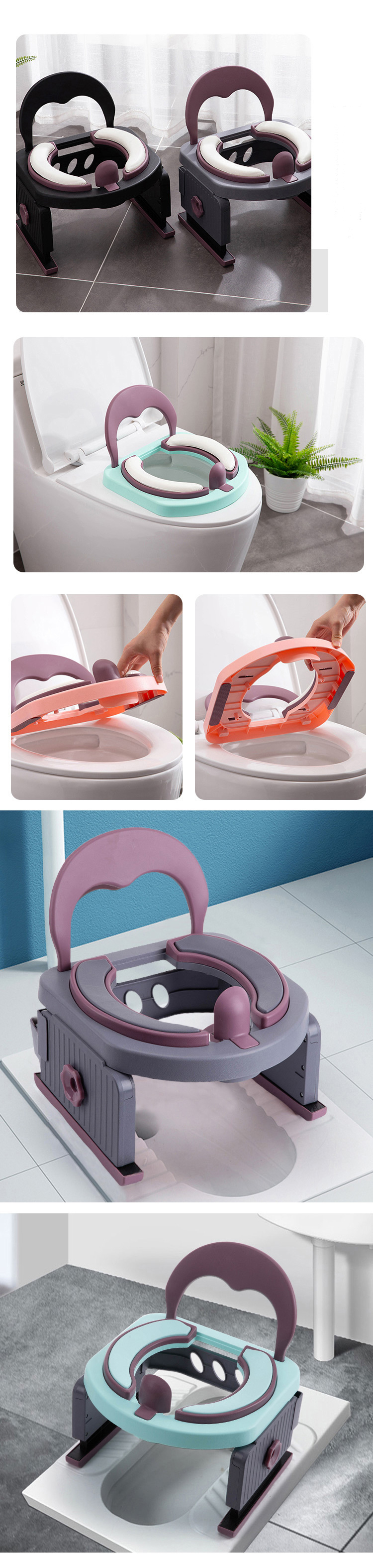 Solid Pattern Eco Friendly Baby Potty Toilet in Oriental Cherry/Sea Blue/Gray