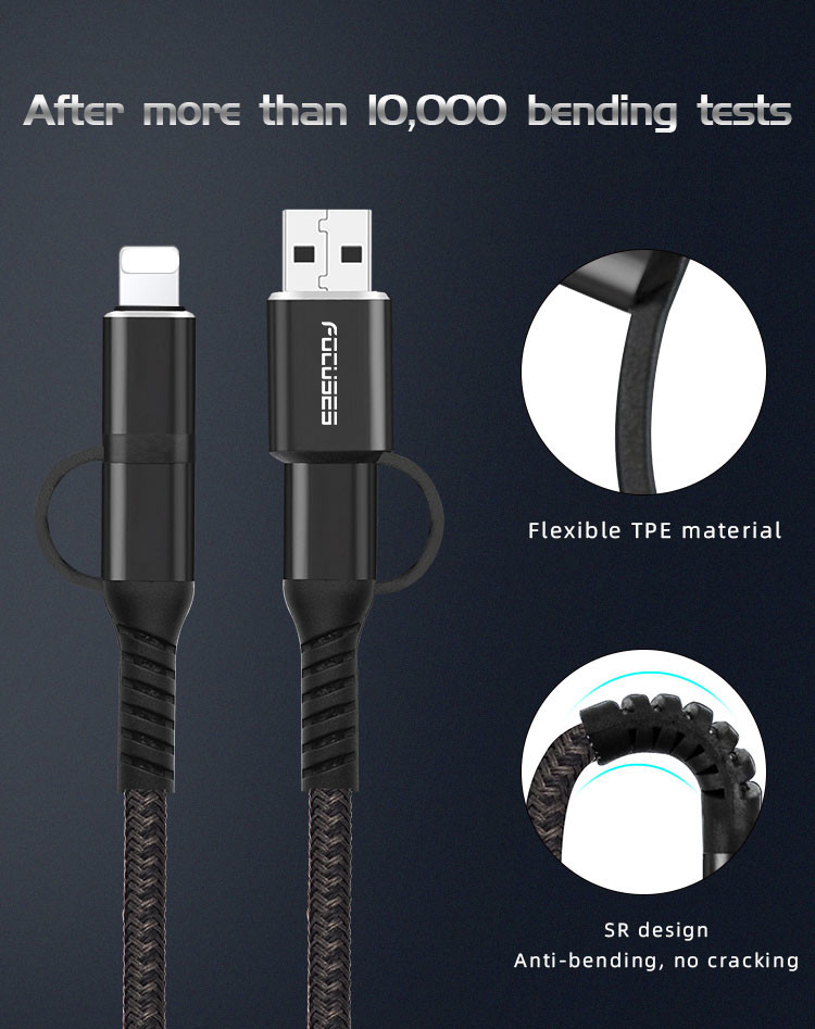 Tangle Free 1M Fast Charging Data Cable 4 In 1 USB Cable