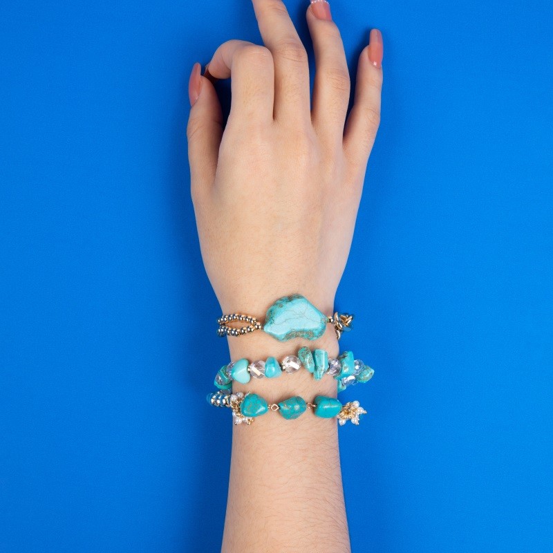 Inner Peace Balance Natural Turquoise Bead Bracelet Gold Foil