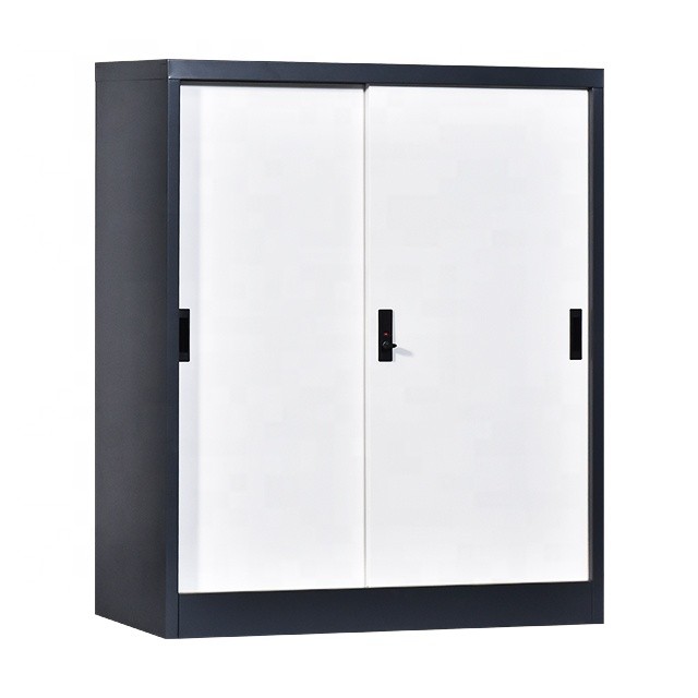 Short 2 Shelf Cabinet Sliding Door Steel Storage Office Cupboard Display Filing Cabinet