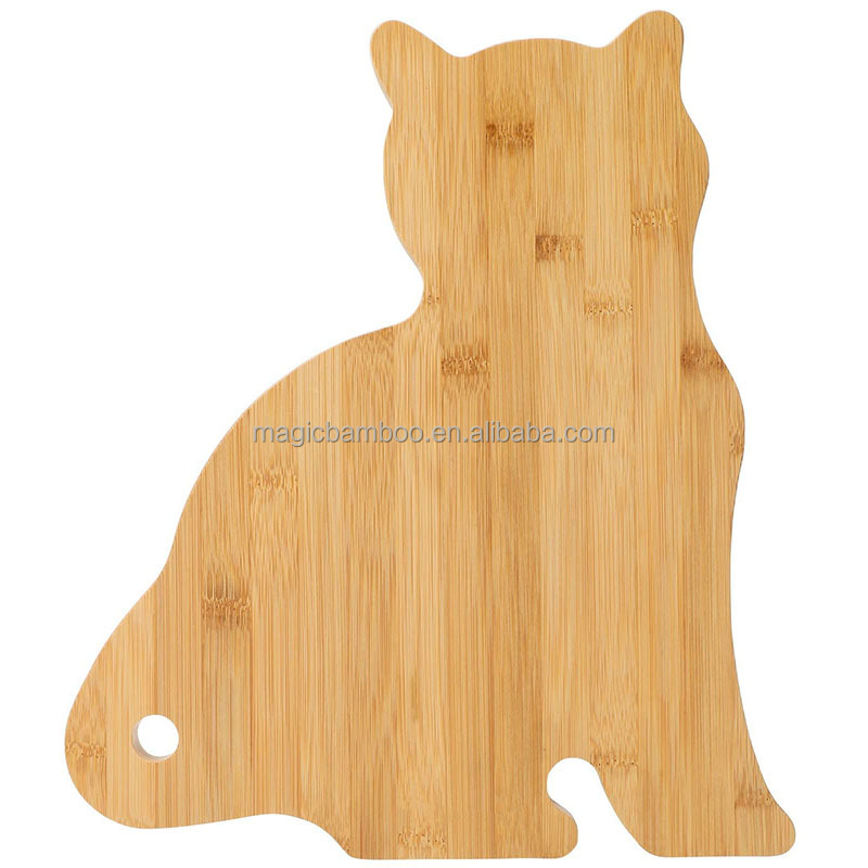 Sustainable Bamboo Cat Shaped Cutting Board Wooden Serving Board Kitchen Chopping Board 38.2*33.1*1.6cm