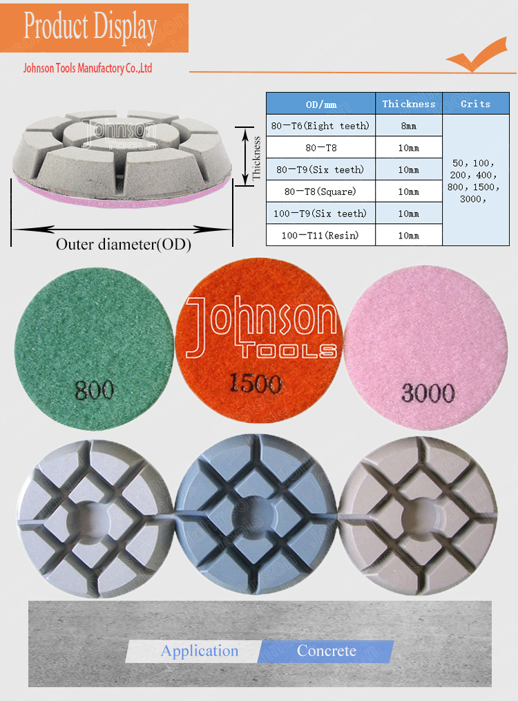 Abrasive Tools 3" Diamond Concrete Polishing Pads Wet Diamond Disc For Polish Concrete Floor