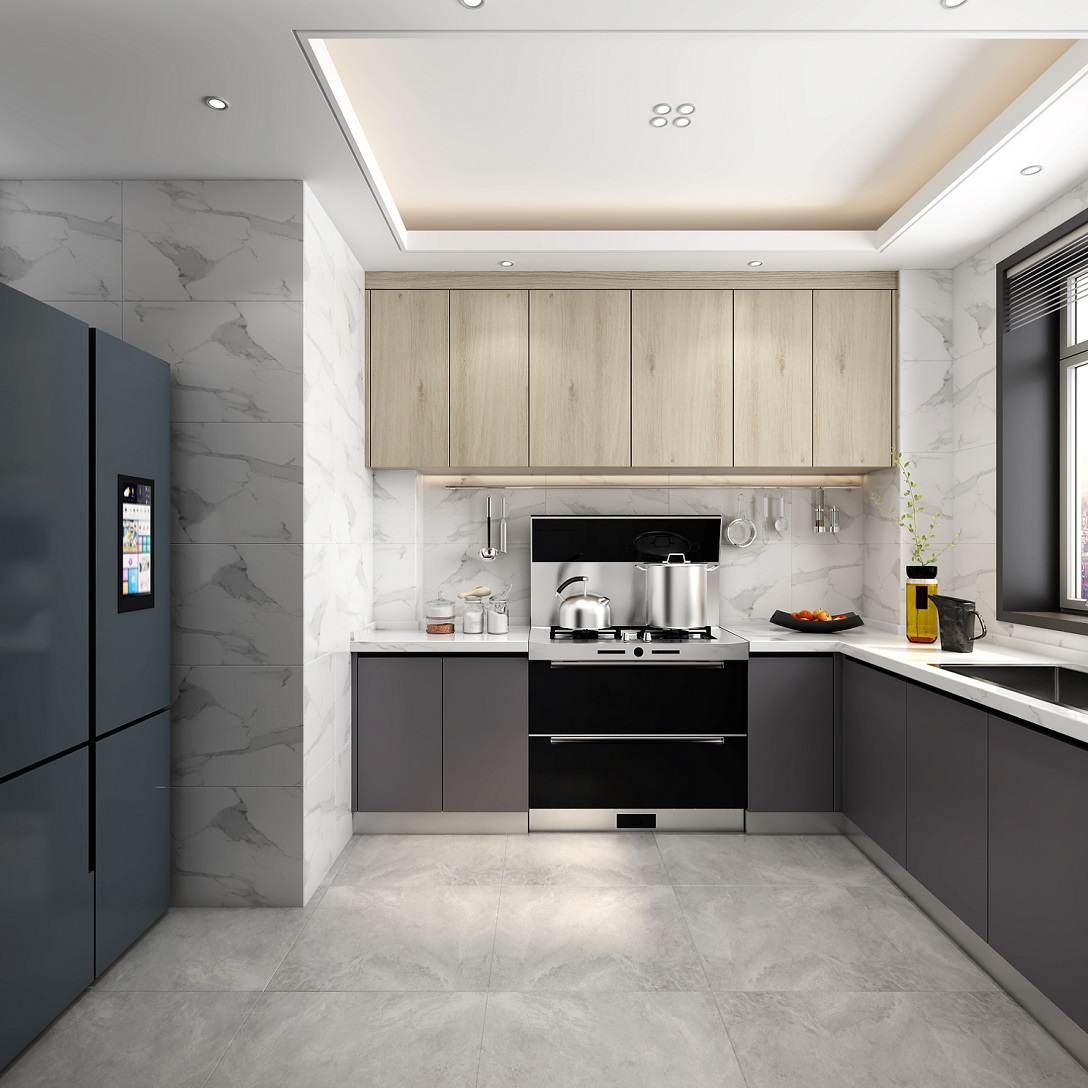 Flat Edge Plywood Door Material High End Waterproof Modern Design Modular Kitchen Cabinet