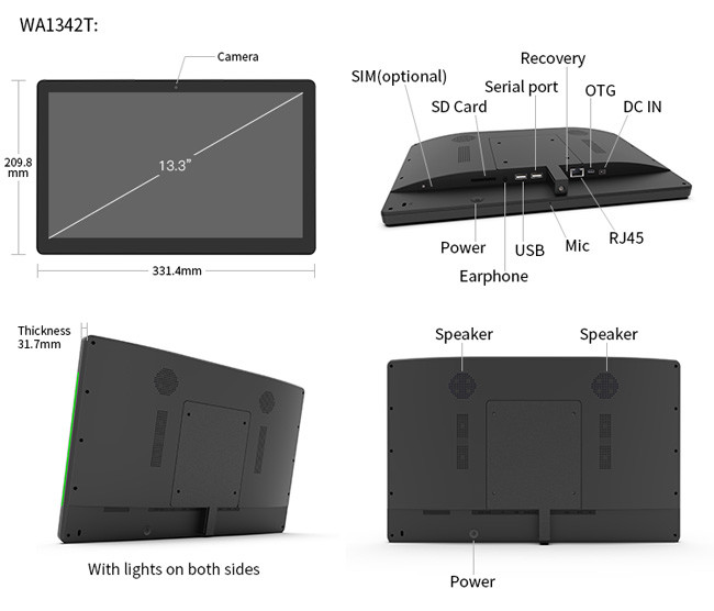 13.3 Inch LCD POE Powered Tablet LED Light Bar Booking System BT 4.0