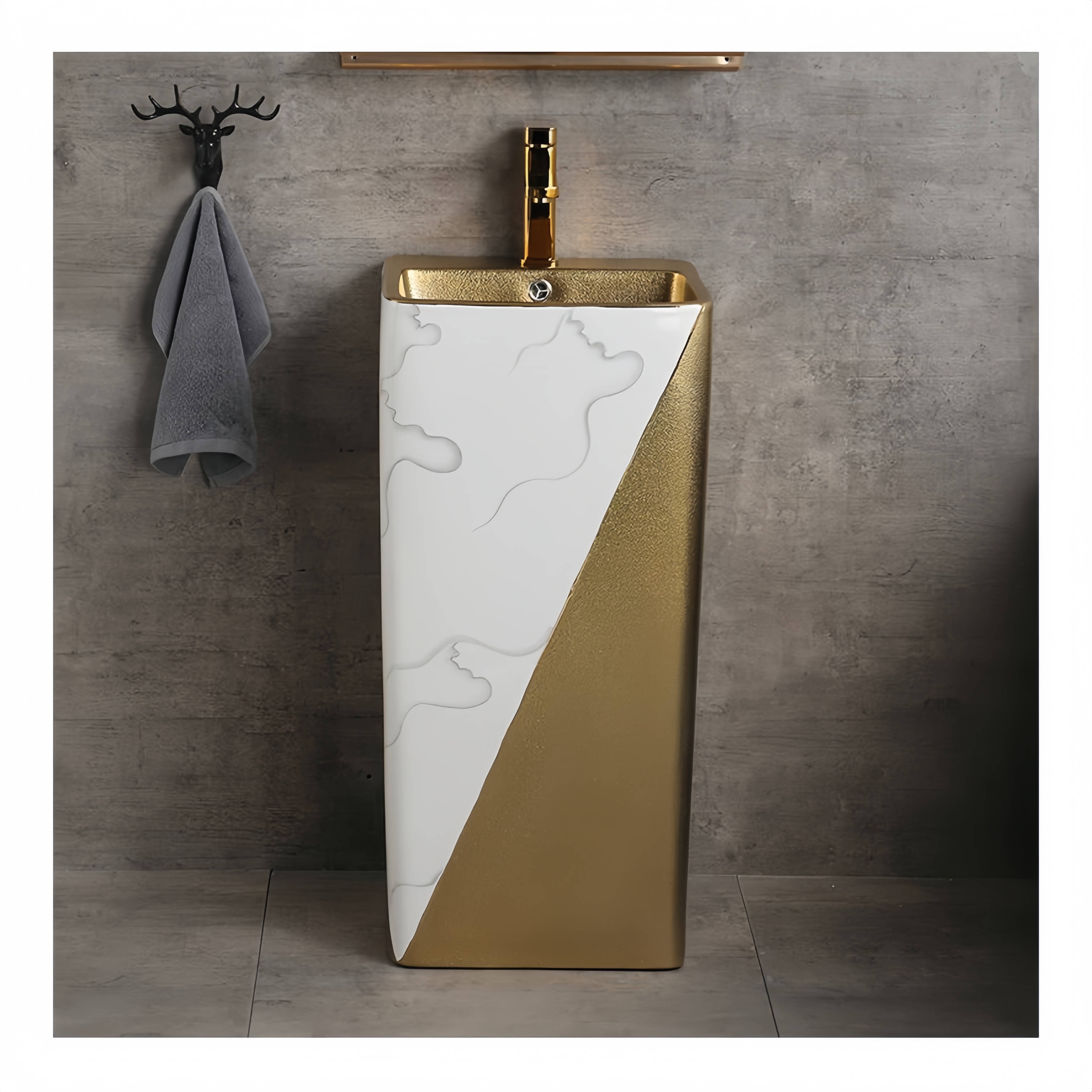 Dual-Flush Traditional Design Modern Pedestal Sinks with Decorative Backsplash Tiles