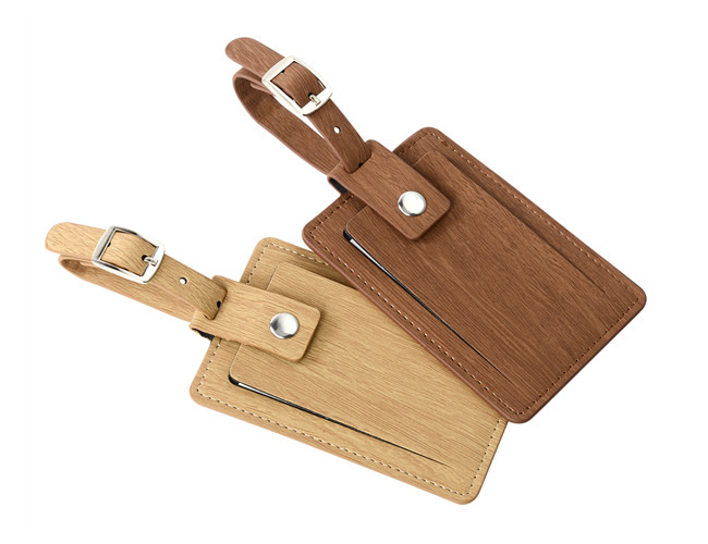 Wood Grain Travel Luggage Tag Personalized Genuine Leather PU