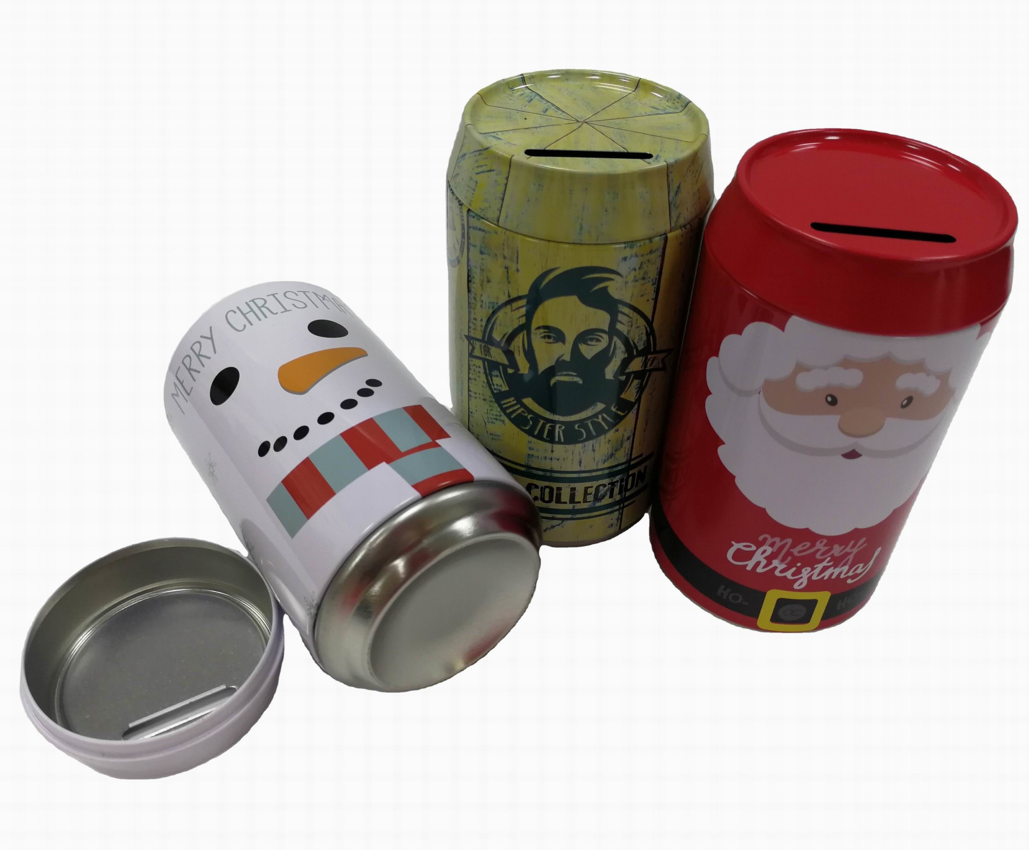 Vintage Metal Custom Tin Can Coca Cola Shape Tin Coin Bank With Removable Lid